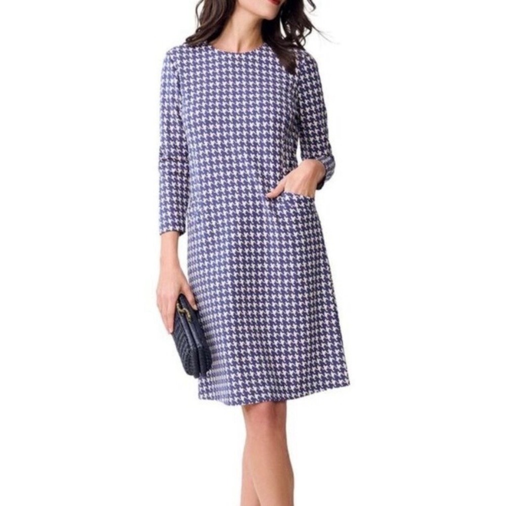 J.Mclaughlin Blue Houndstooth Georgiana Dress Catalina Cloth Size XS Pockets